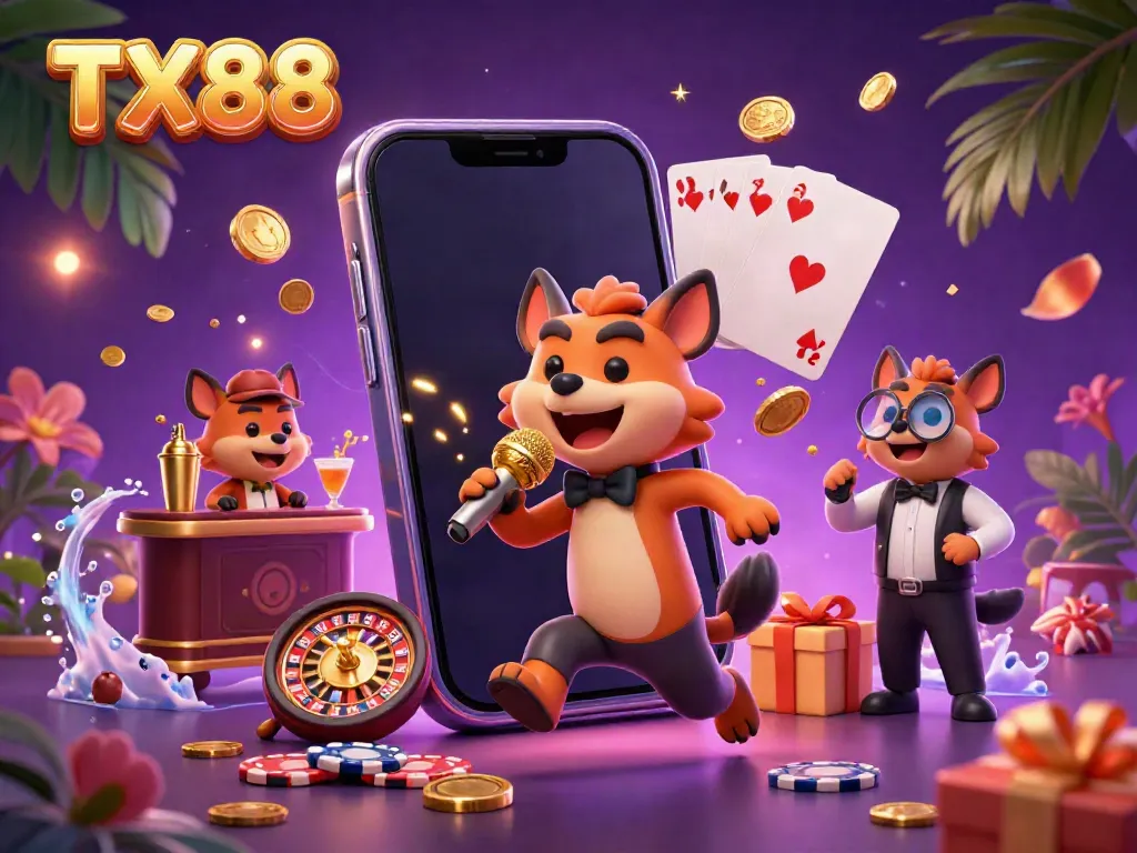 Experience the excitement of TX88's comedy casino with hyenas mixing drinks and telling jokes, capturing the thrill of online gaming.