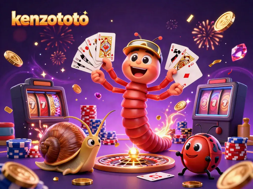 Experience the thrill of kenzototo with colorful characters, festive elements, and dynamic casino scenes.