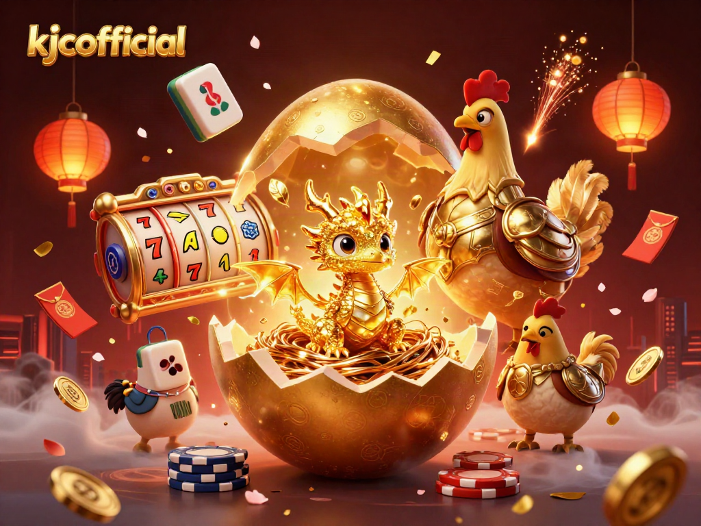 Experience thrilling wins with kjcofficial’s vibrant and dynamic casino scene featuring a golden baby dragon.