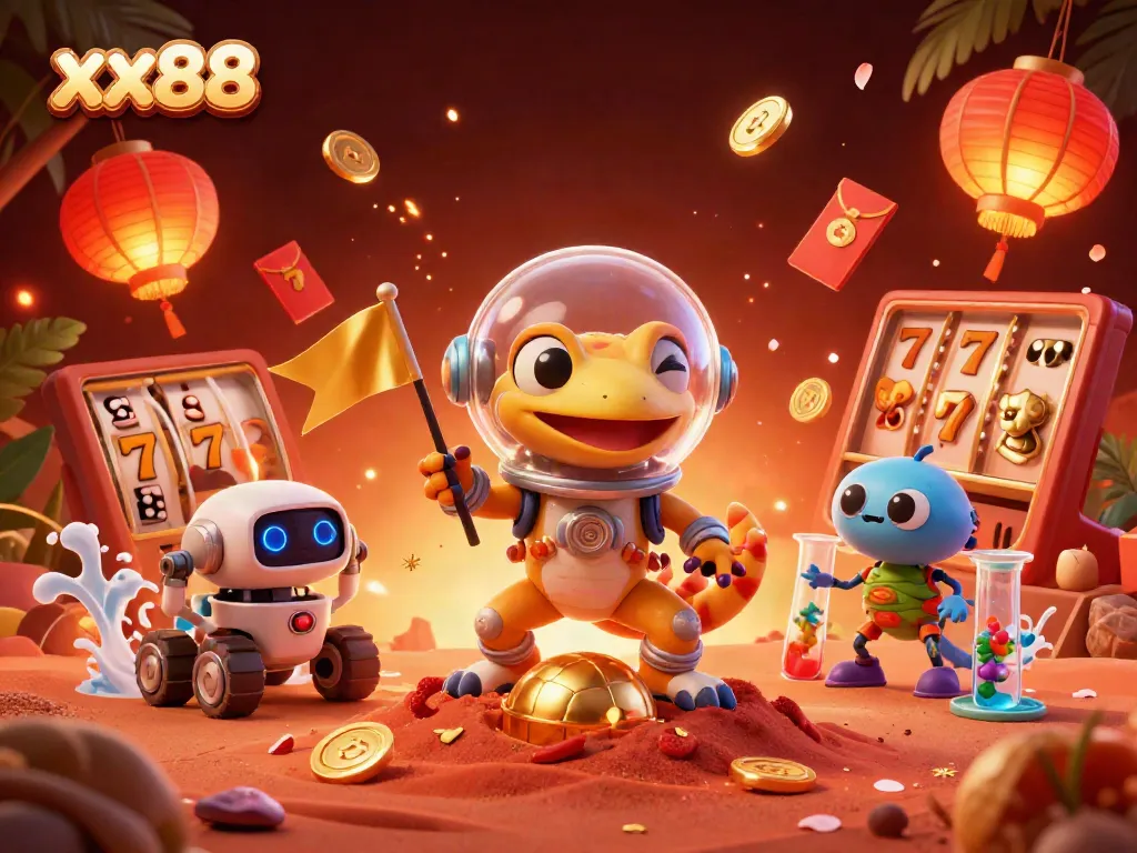 Experience exciting gameplay at xx88 while exploring a vibrant 3D Martian casino scene filled with treasures.