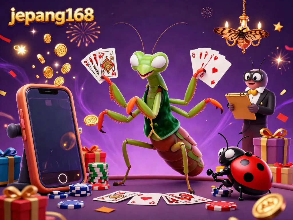 Experience lucrative gaming adventures at Jepang168 featuring vibrant 3D illustrations of dynamic casino elements.